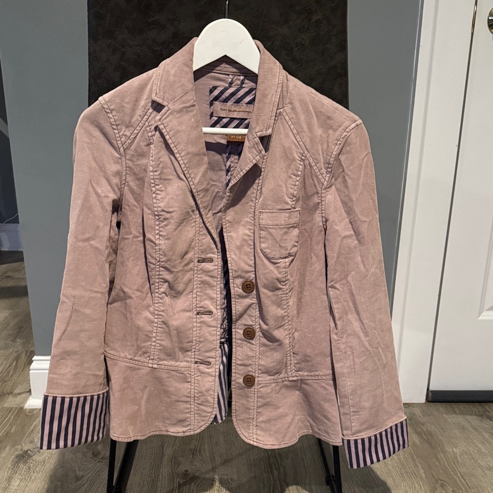 Pilcro and the Letterpress Pink Blazer with Striped Lining